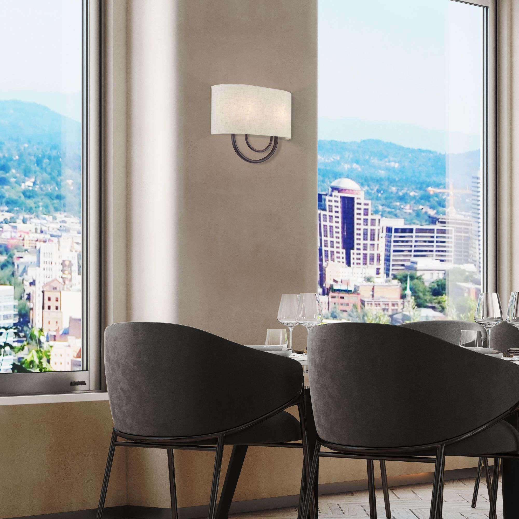 Livex Stratton 9" Wide 2-Light Oatmeal English Bronze ADA Sconce