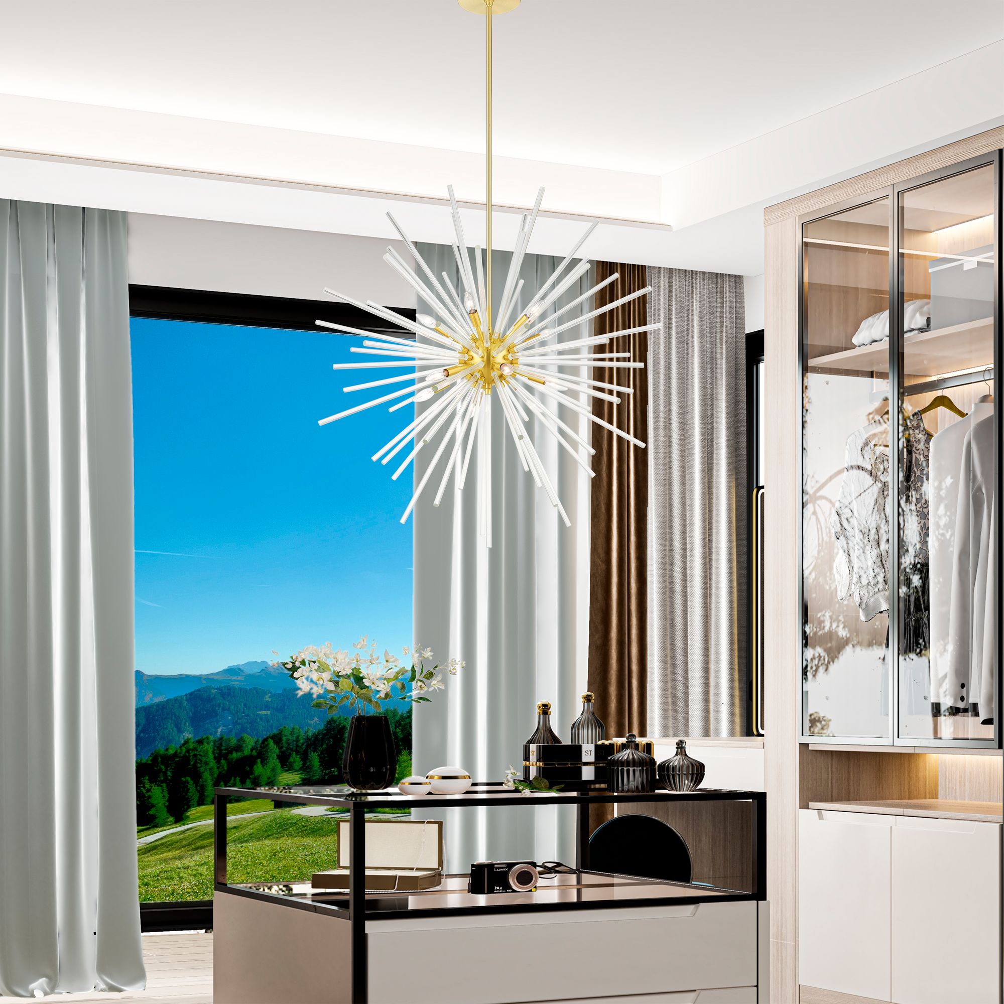 Livex Utopia 42"W Satin Brass 12-Light Sputnik Foyer Pendant