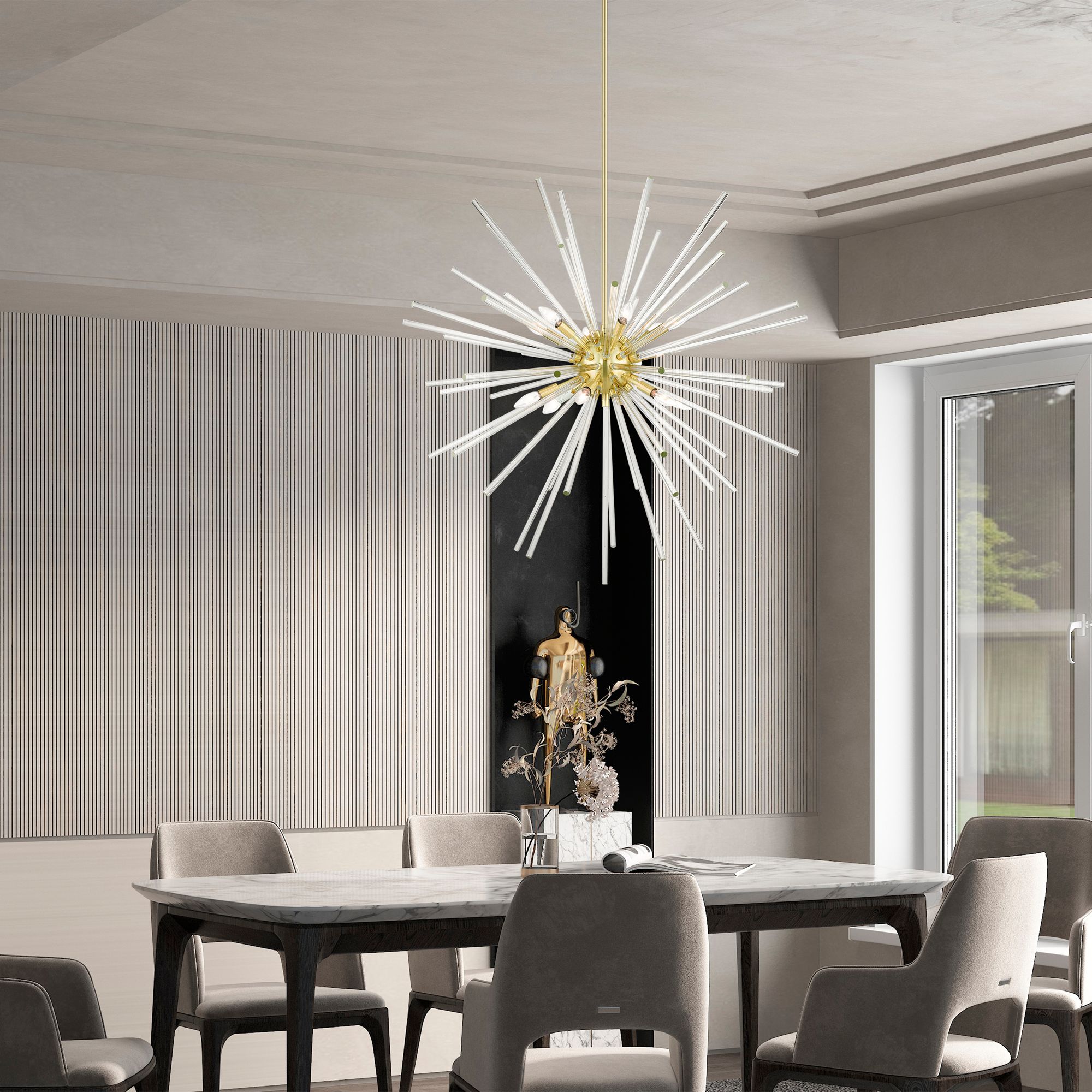 Livex Utopia 42"W Satin Brass 12-Light Sputnik Foyer Pendant