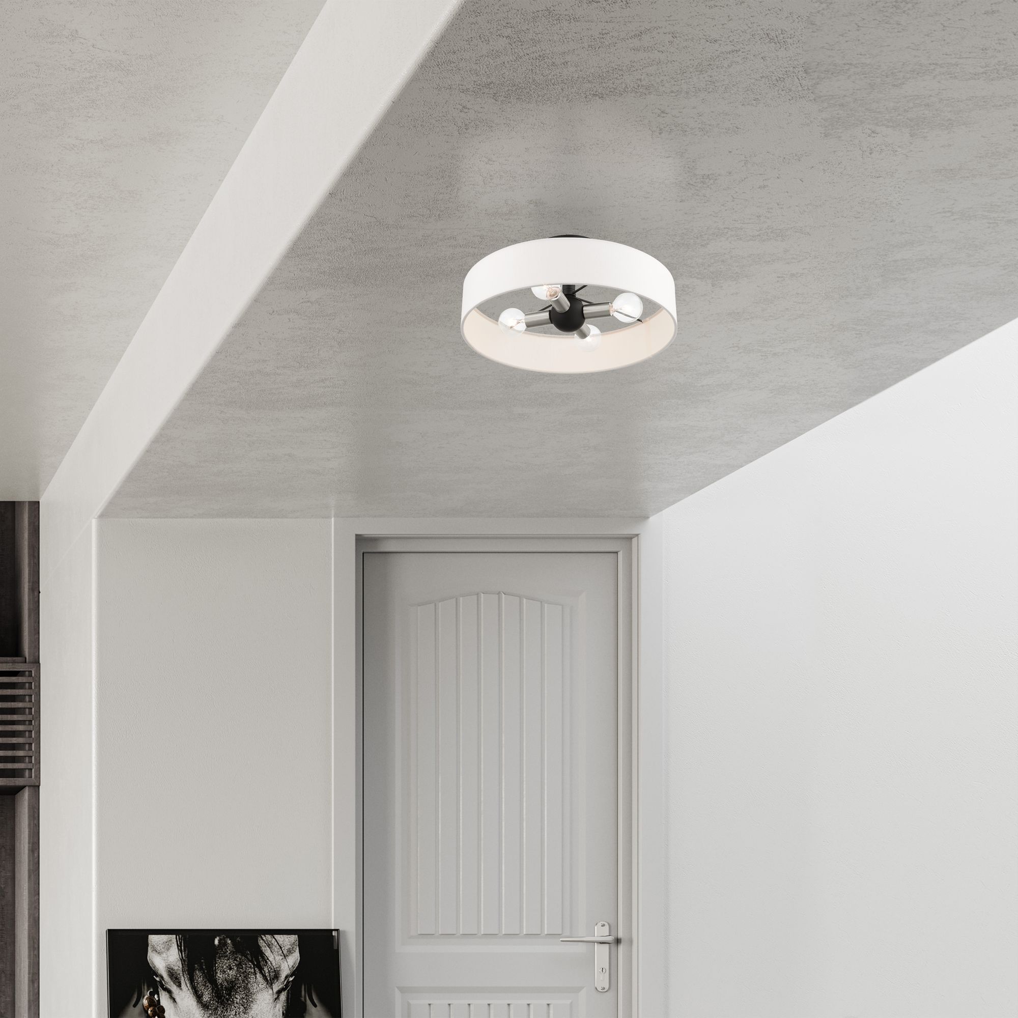Livex Venlo 14" Wide 4-Light Black and White Drum Semi Flush Mount