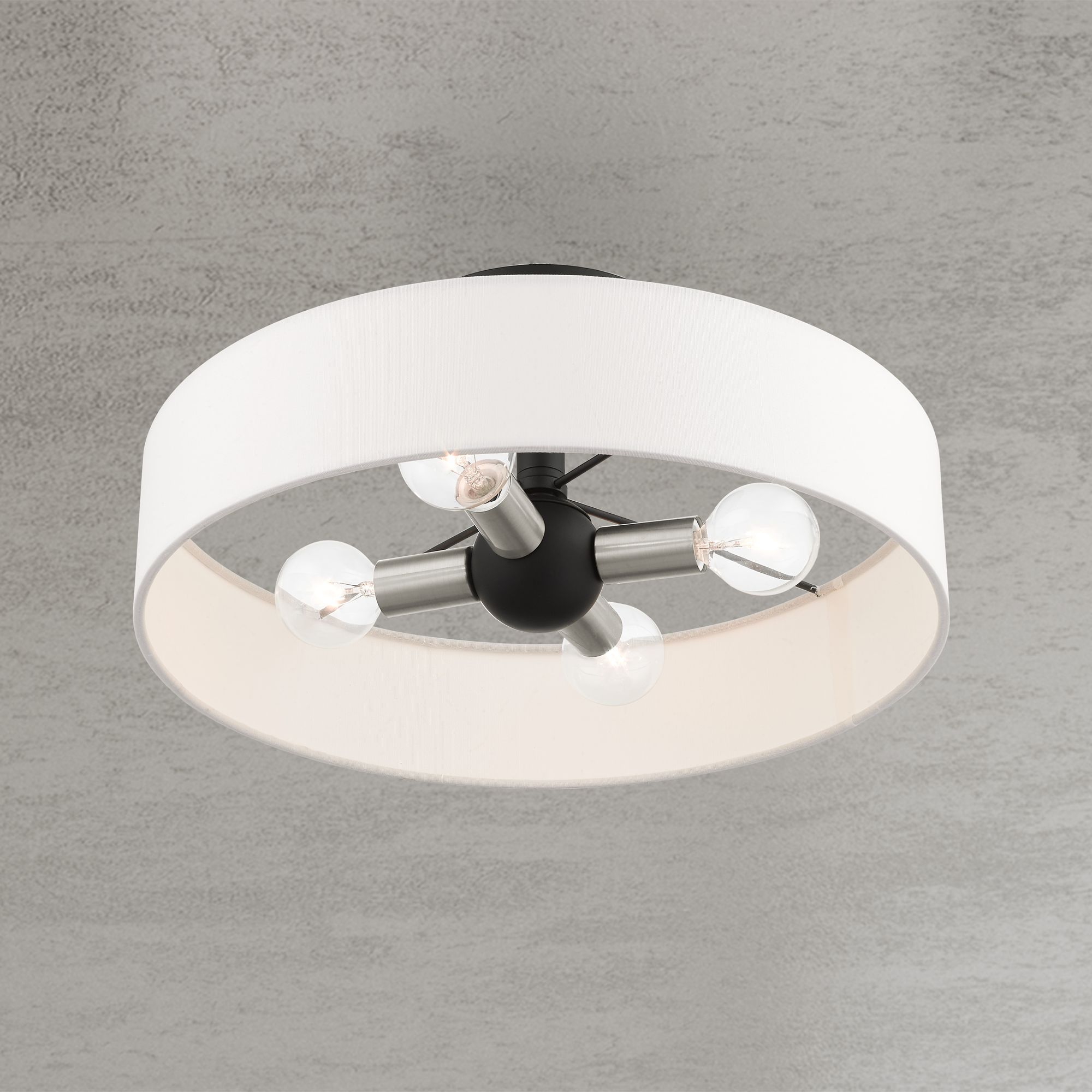 Livex Venlo 14" Wide 4-Light Black and White Drum Semi Flush Mount