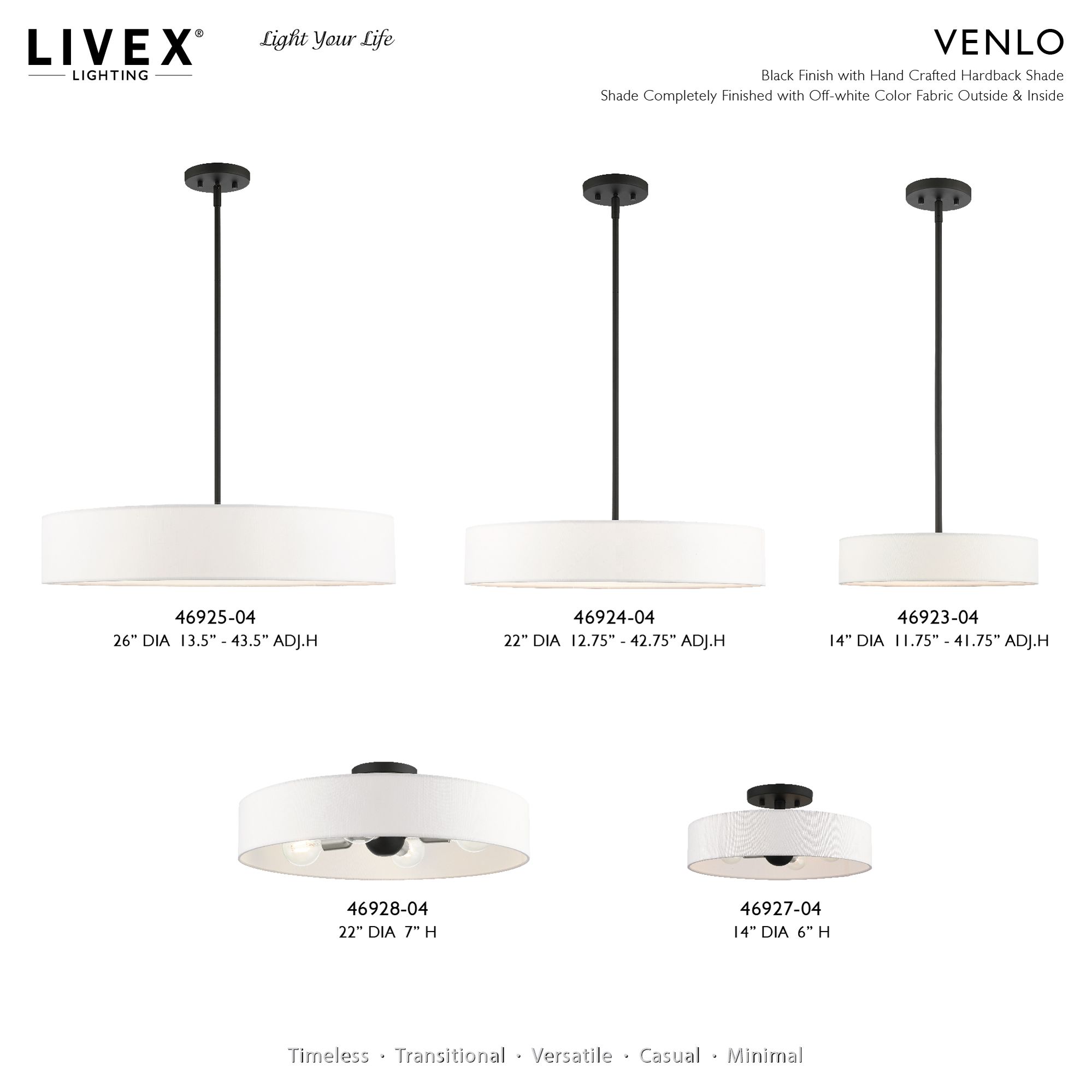 Livex Venlo 14" Wide 4-Light Black and White Drum Semi Flush Mount