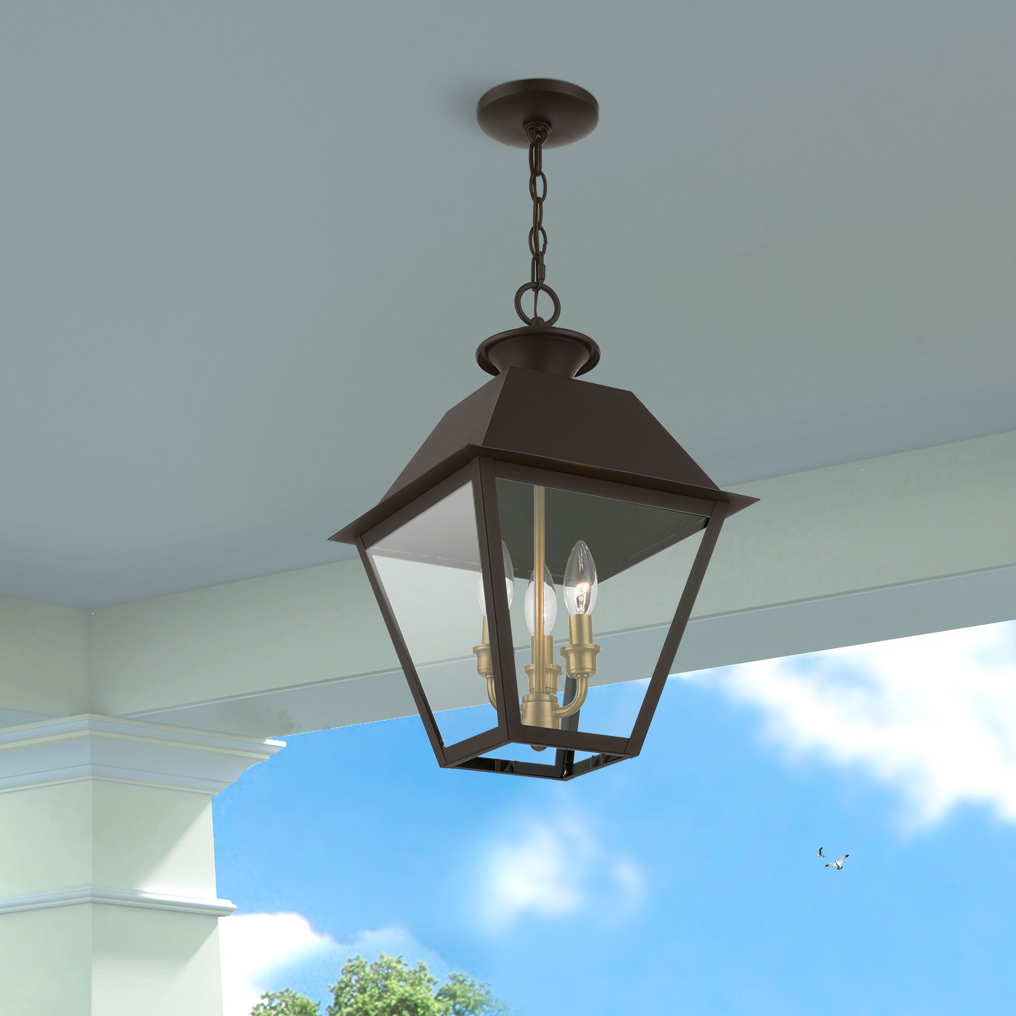 Livex Wentworth 19"H Bronze and Brass Outdoor Hanging Light