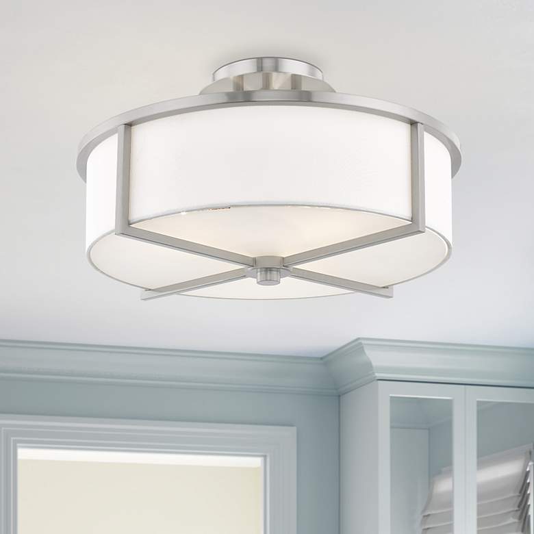 Image 1 Livex Wesley 16"W Brushed Nickel 3-Light Drum Ceiling Light