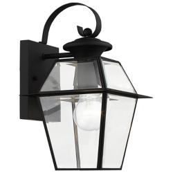 Livex Westover 12.5&quot; High Black and Glass Outdoor Lantern Wall Light