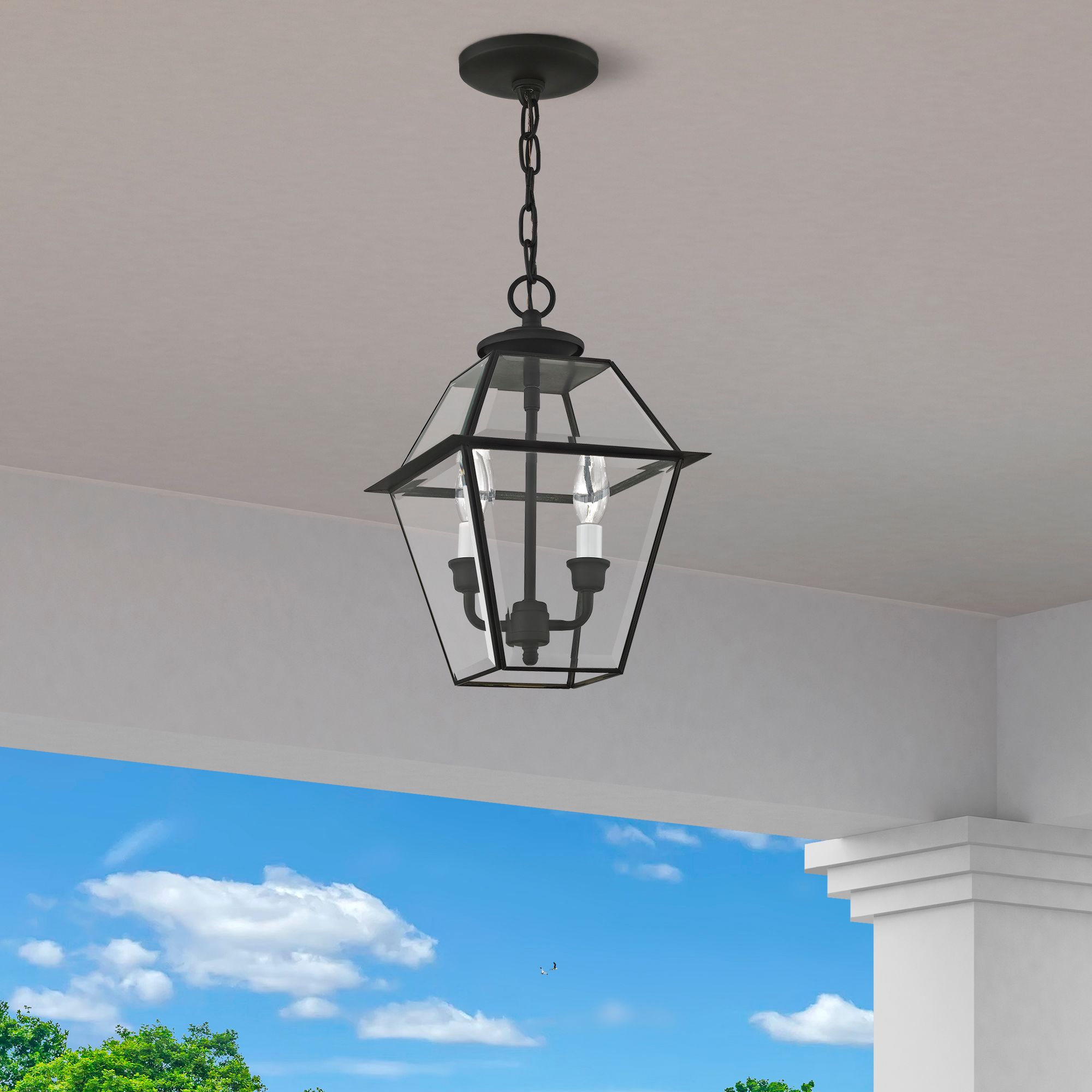 Livex Westover 14" High Black Outdoor Hanging Light in scene