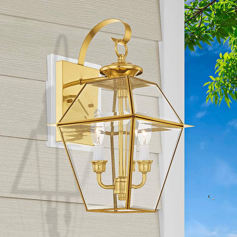 Image 2 Livex Westover 16 1/2" 2-Light Polished Brass Outdoor Wall Light