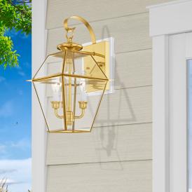 Livex Westover 16 1/2" 2-Light Polished Brass Outdoor Wall Light Livex Westover 16 1/2" 2-Light Polished Brass Outdoor Wall Light