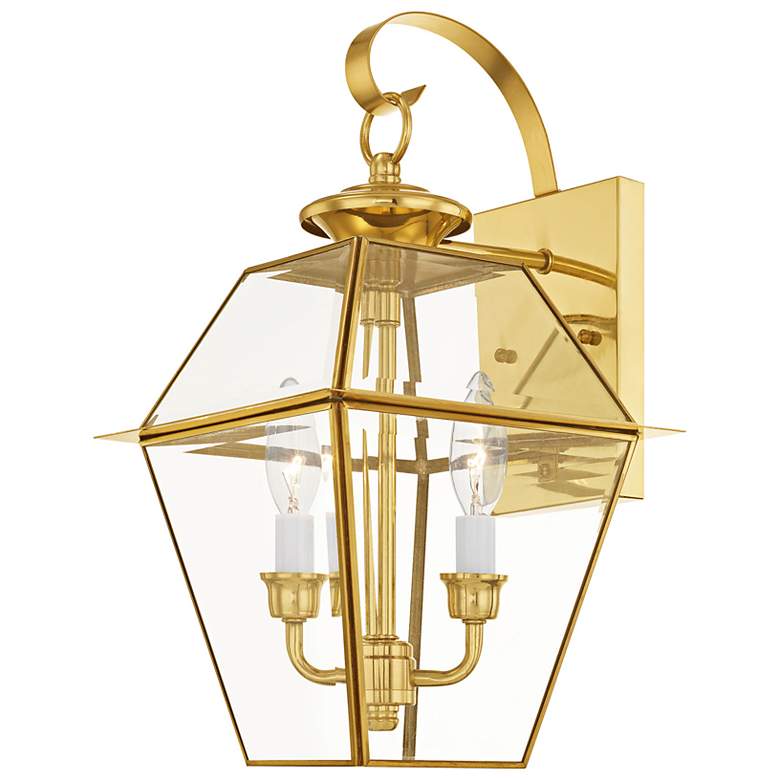 Image 6 Livex Westover 16 1/2" 2-Light Polished Brass Outdoor Wall Light more views
