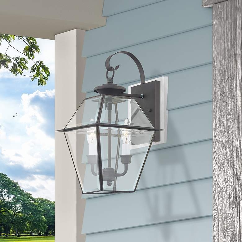 Image 1 Livex Westover 16 1/2" Charcoal 2-Light Outdoor Lantern Wall Light