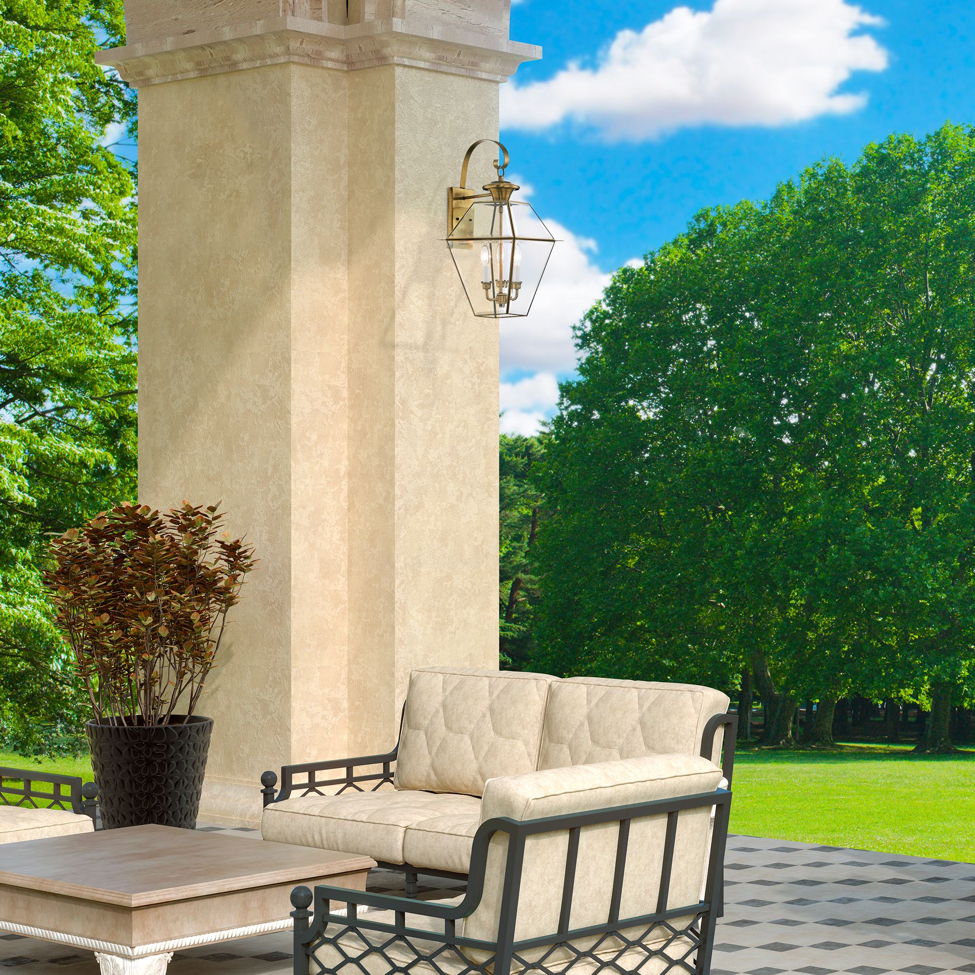 Livex Westover 22 1/2" Antique Brass 3-Light Outdoor Wall Light in scene