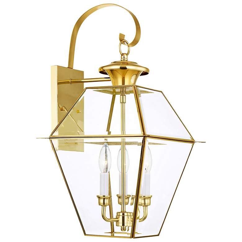 Image 2 Livex Westover 22 1/2" High Polished Brass 3-Light Outdoor Wall Light