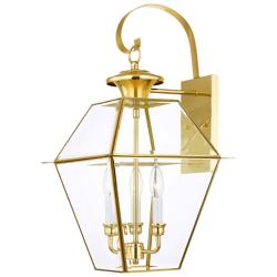 Livex Westover 22 1/2" High Polished Brass 3-Light Outdoor Wall Light