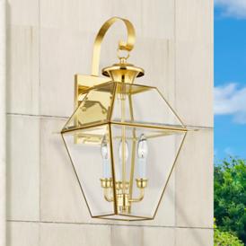 Livex Westover 22 1/2" High Polished Brass 3-Light Outdoor Wall Light Livex Westover 22 1/2" High Polished Brass 3-Light Outdoor Wall Light