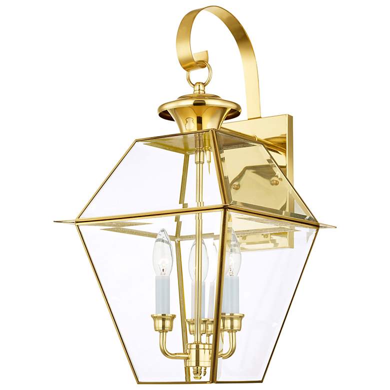 Image 5 Livex Westover 22 1/2" High Polished Brass 3-Light Outdoor Wall Light more views