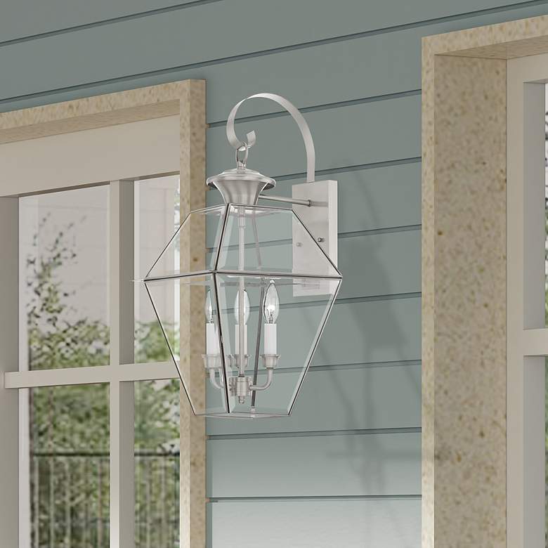 Image 1 Livex Westover 22 1/2"H Brushed Nickel 3-Light Outdoor Wall Light