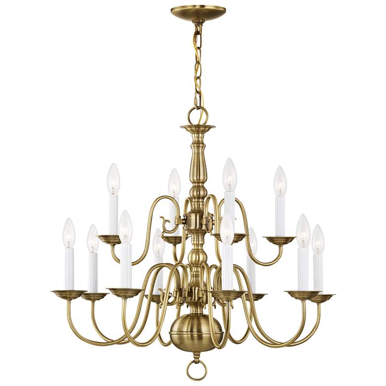 Image 1 Livex Williamsburgh 26" 12-Light Traditional Antique Brass Chandelier