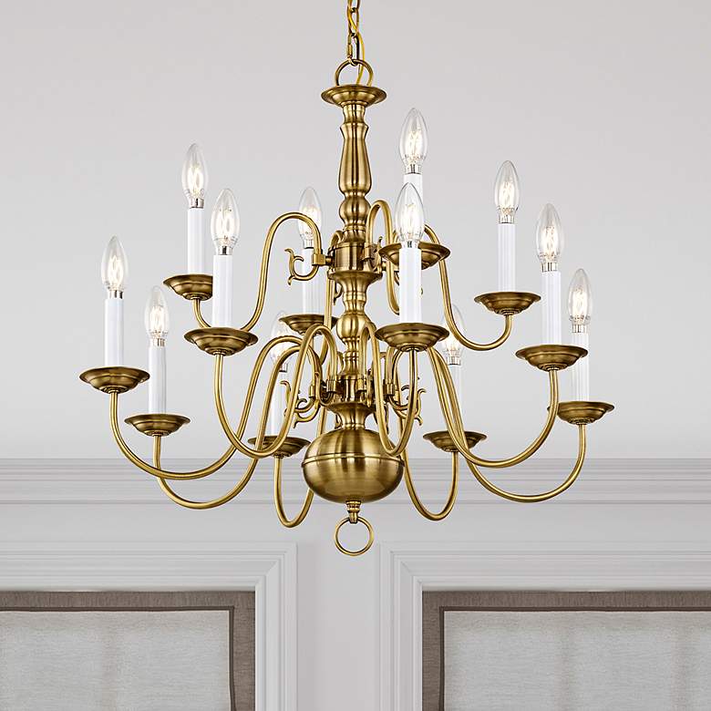 Image 1 Livex Williamsburgh 26" 12-Light Traditional Antique Brass Chandelier