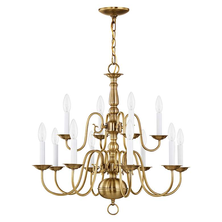 Image 3 Livex Williamsburgh 26" 12-Light Traditional Antique Brass Chandelier more views