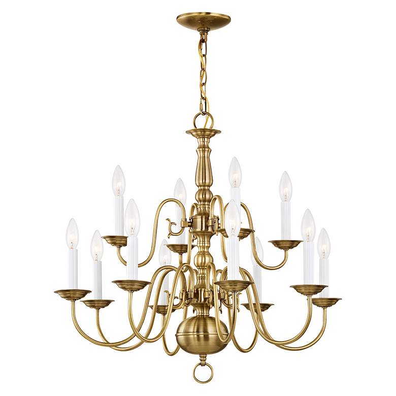 Image 4 Livex Williamsburgh 26" 12-Light Traditional Antique Brass Chandelier more views