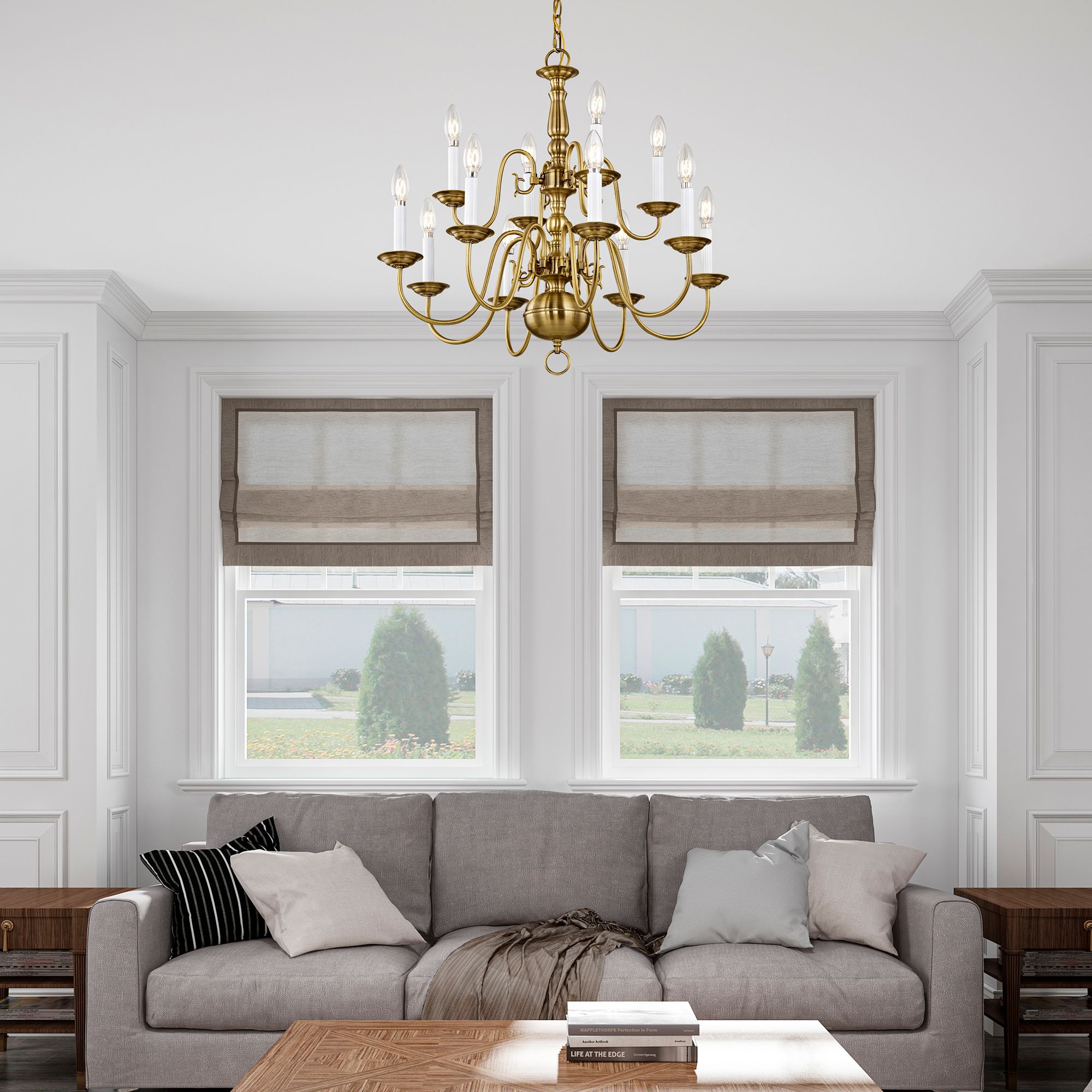 Livex Williamsburgh 26" 12-Light Traditional Antique Brass Chandelier