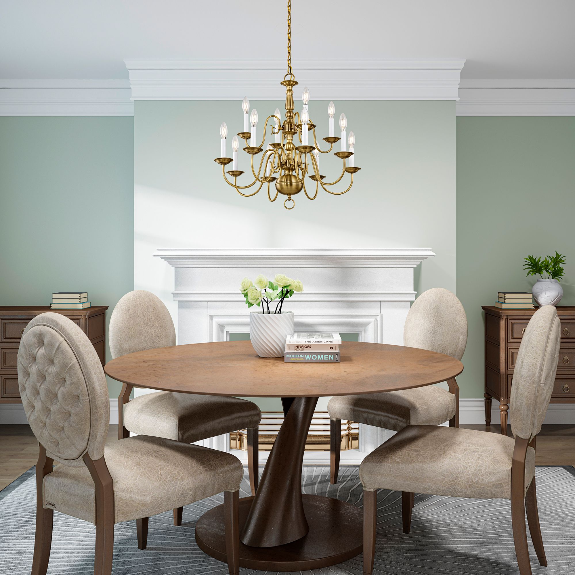 Livex Williamsburgh 26" 12-Light Traditional Antique Brass Chandelier