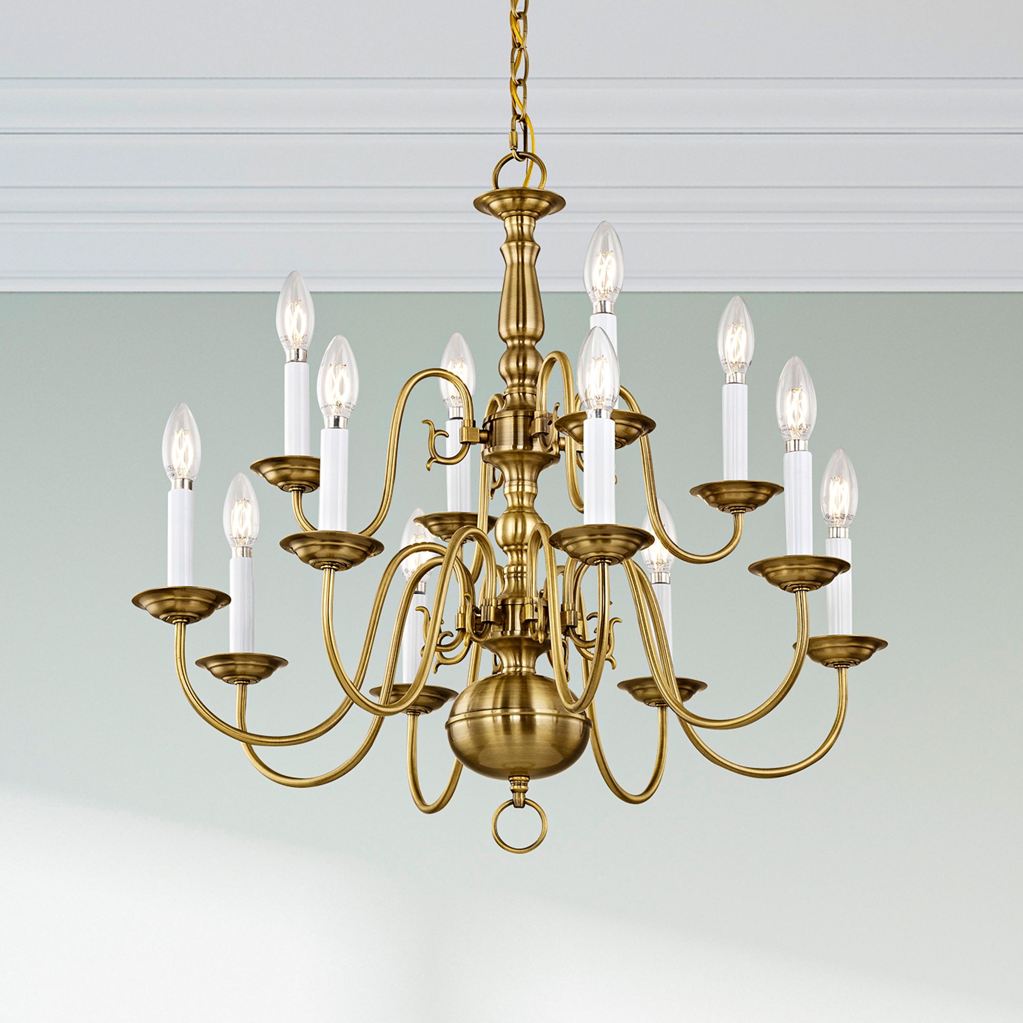 Livex Williamsburgh 26" 12-Light Traditional Antique Brass Chandelier