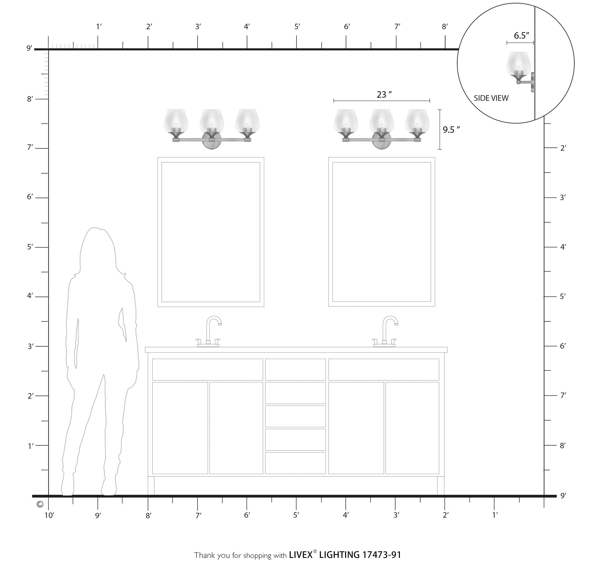 Livex Willow 23" Wide Brushed Nickel 3-Light Bath Light