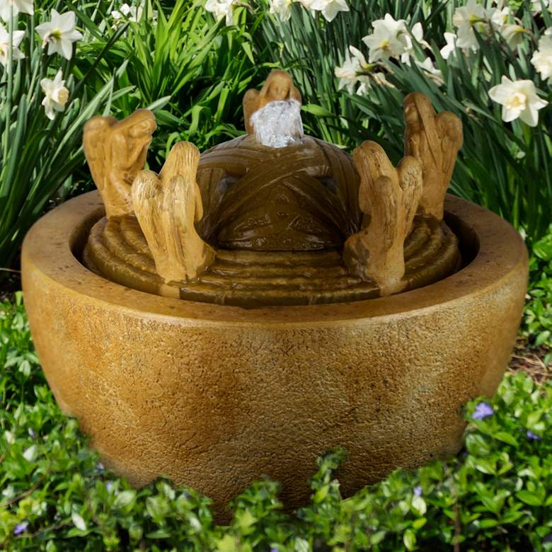 Image 1 Living Waters 17 1/2 inch Stone Angels Patio Bubbler Fountain