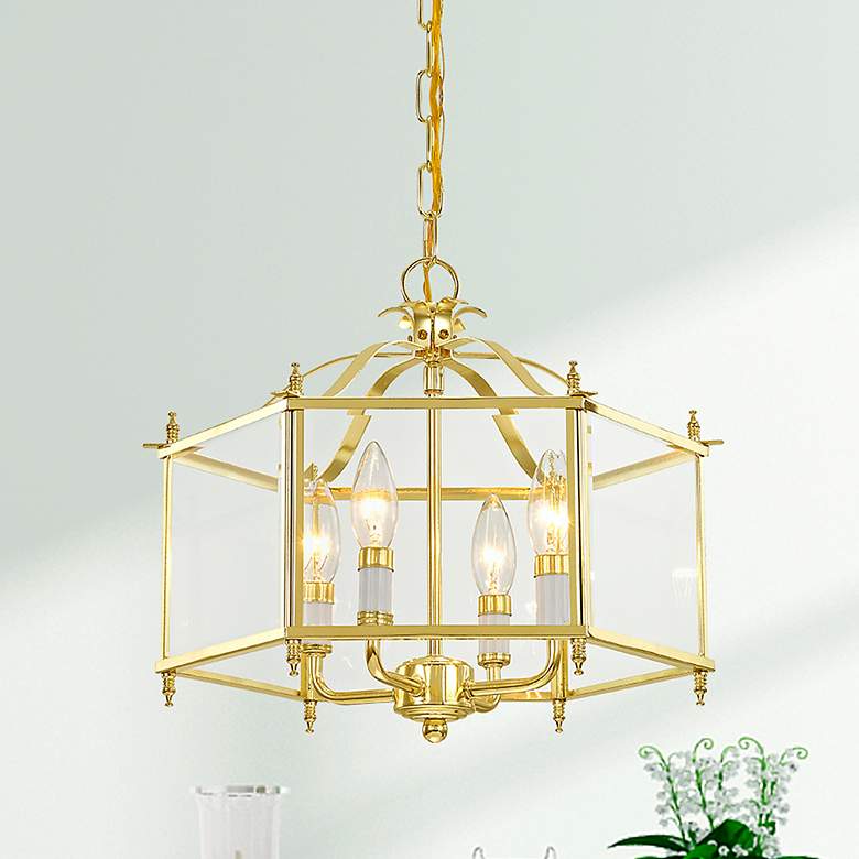 Image 2 Livingston 12" Wide Polished Brass 4-Light Pendant