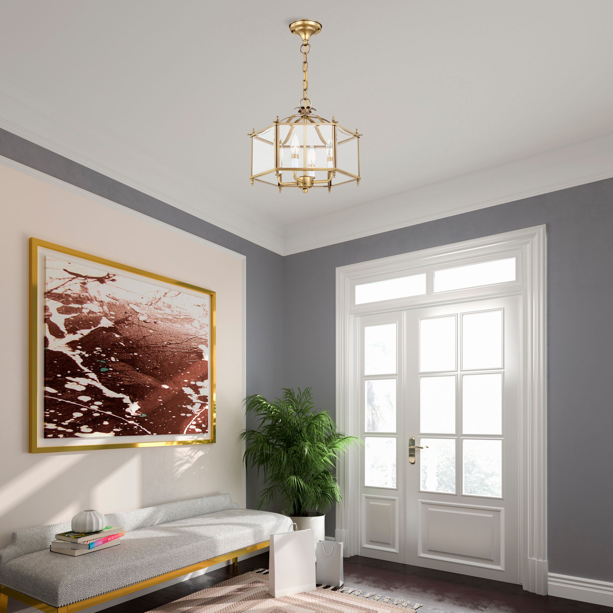 Livingston 15 1/2" Wide Antique Brass 4-Light Chandelier in scene