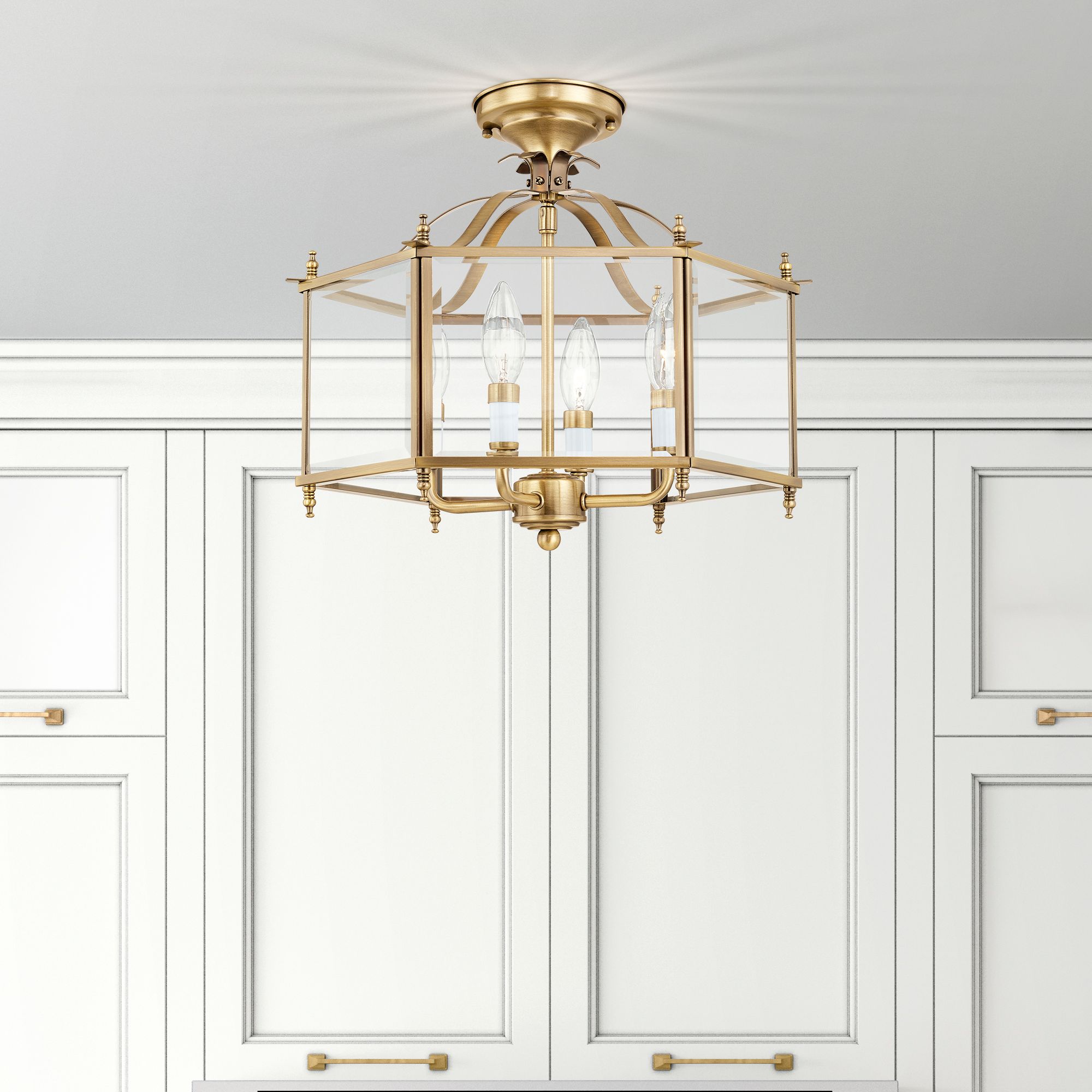 Livingston 15 1/2" Wide Antique Brass 4-Light Chandelier in scene