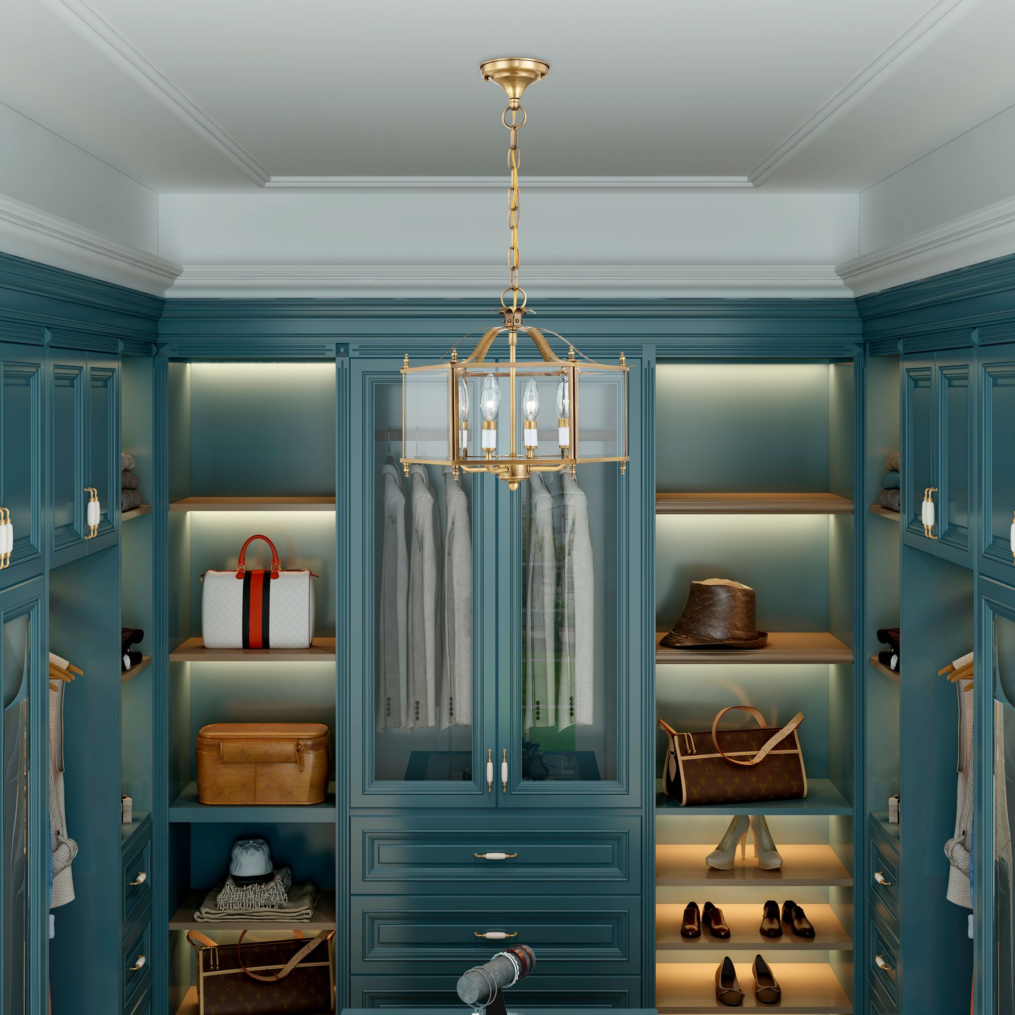 Livingston 15 1/2" Wide Antique Brass 4-Light Chandelier in scene