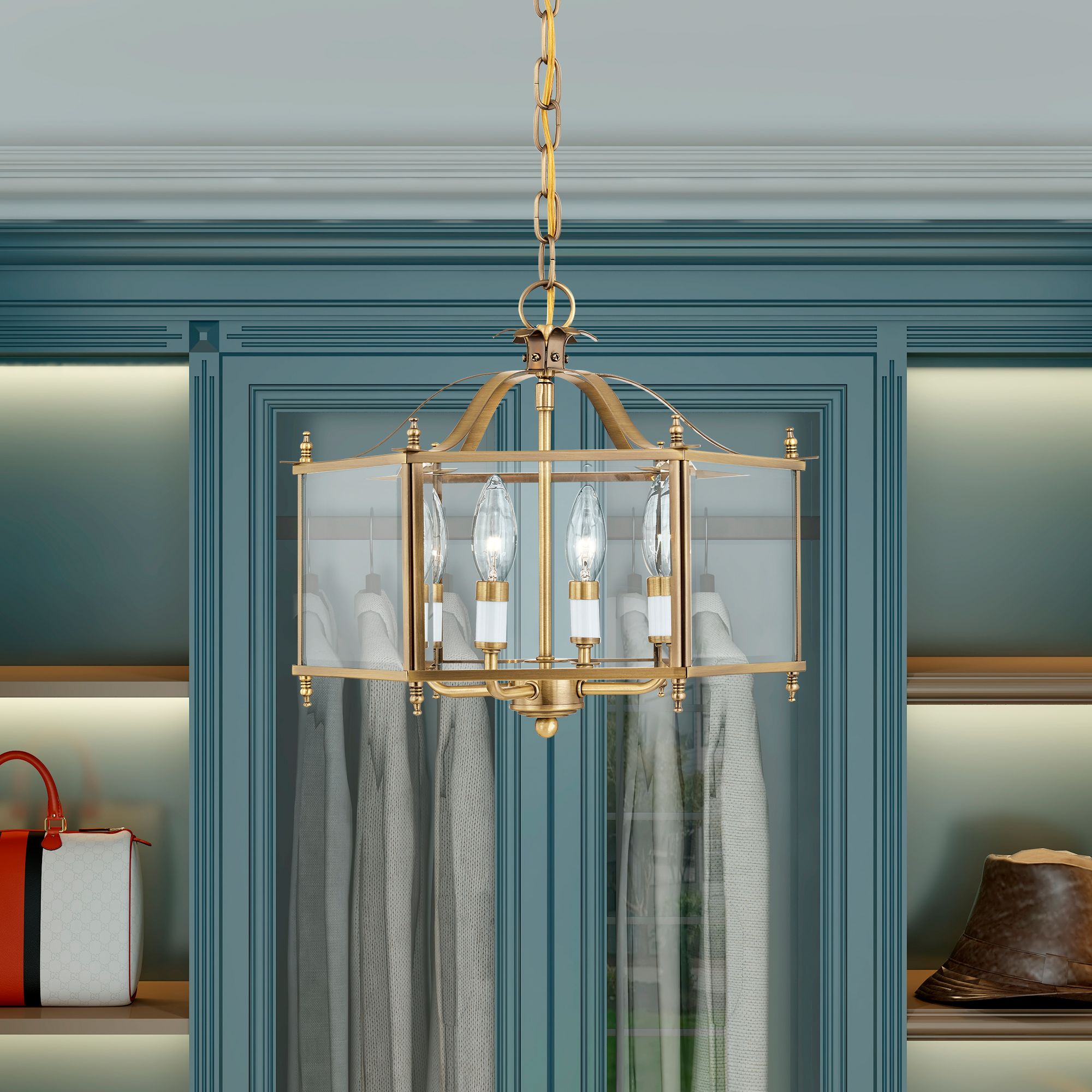 Livingston 15 1/2" Wide Antique Brass 4-Light Chandelier in scene