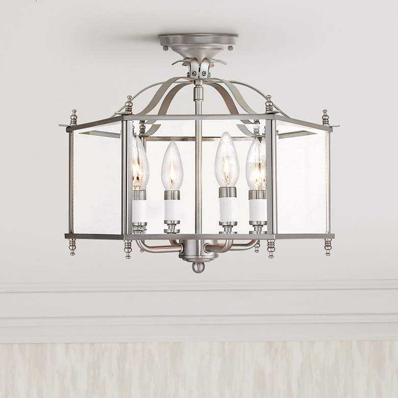 Image 1 Livingston 15 1/2"W Brushed Nickel Convertible Ceiling Light