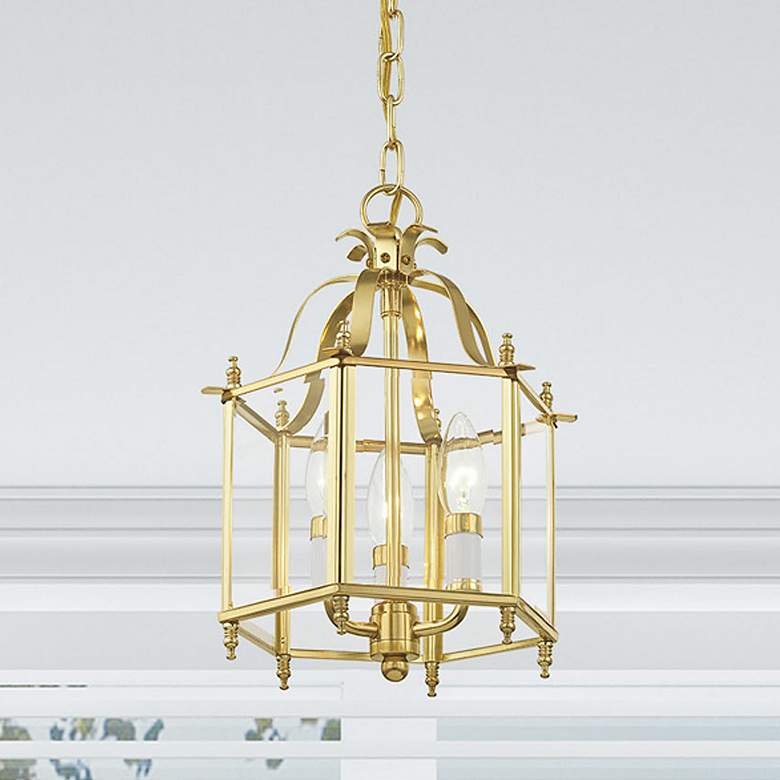 Image 2 Livingston 9.5-in Polished Brass Clear Glass Lantern Pendant