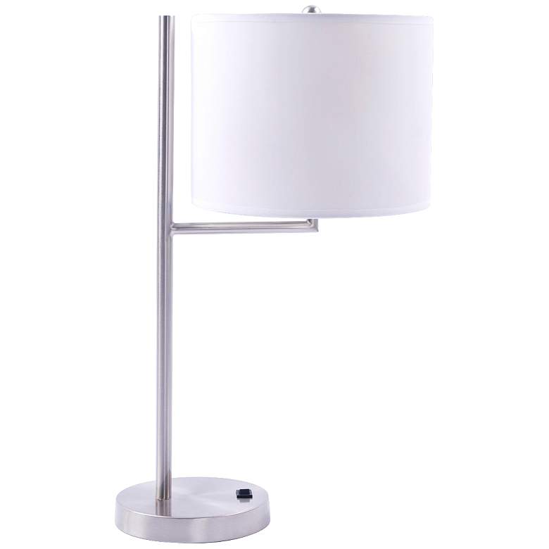 Image 1 Livonia White Drum Brushed Nickel Desk Lamp