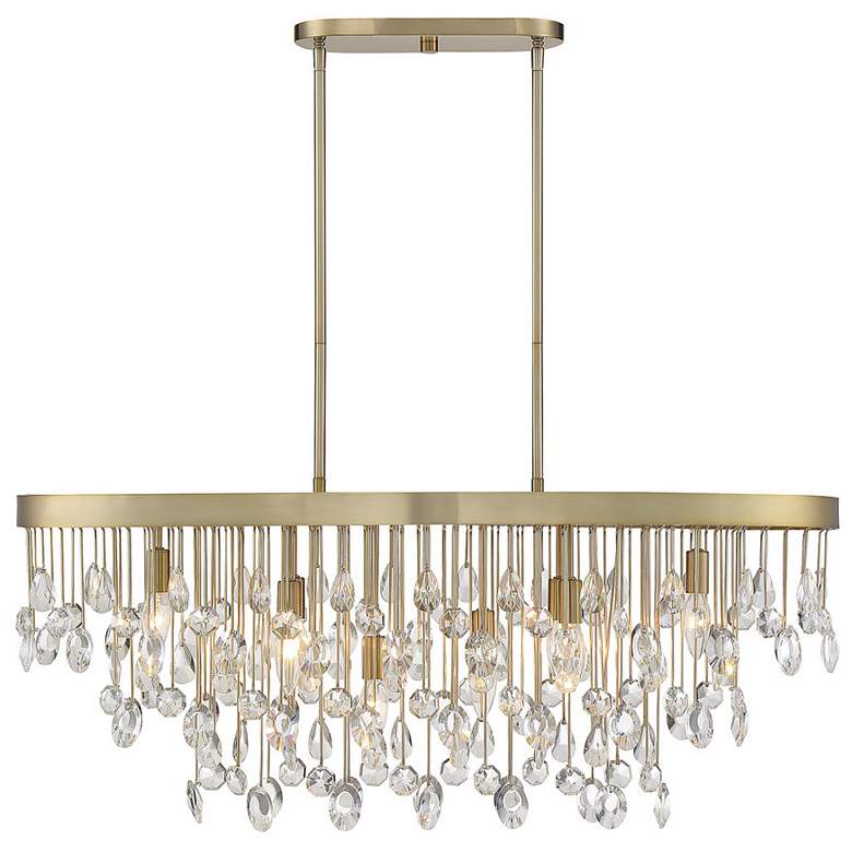 Image 1 Livorno 36"W Noble Brass Crystal 8-Light Linear Chandelier