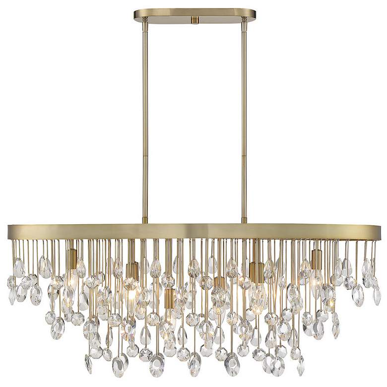 Image 1 Livorno 36 inchW Noble Brass Crystal 8-Light Linear Chandelier