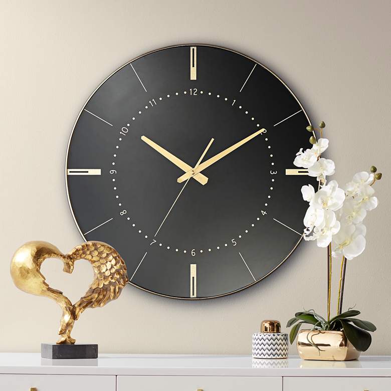 Image 1 Liyana Black and Gold 17 3/4 inch Round Wall Clock