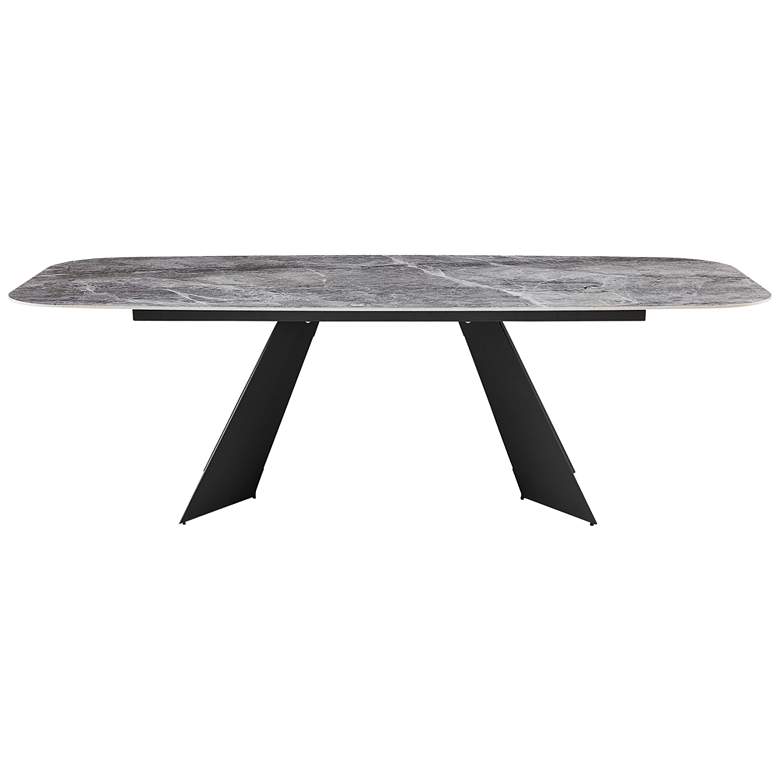 Image 1 Lizarte 93 3/4 inchW Marble Ceramic Dark Gray Steel Dining Table