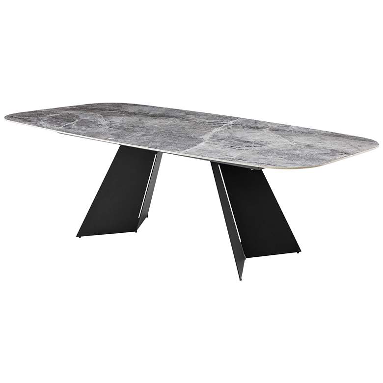 Image 4 Lizarte 93 3/4 inchW Marble Ceramic Dark Gray Steel Dining Table more views