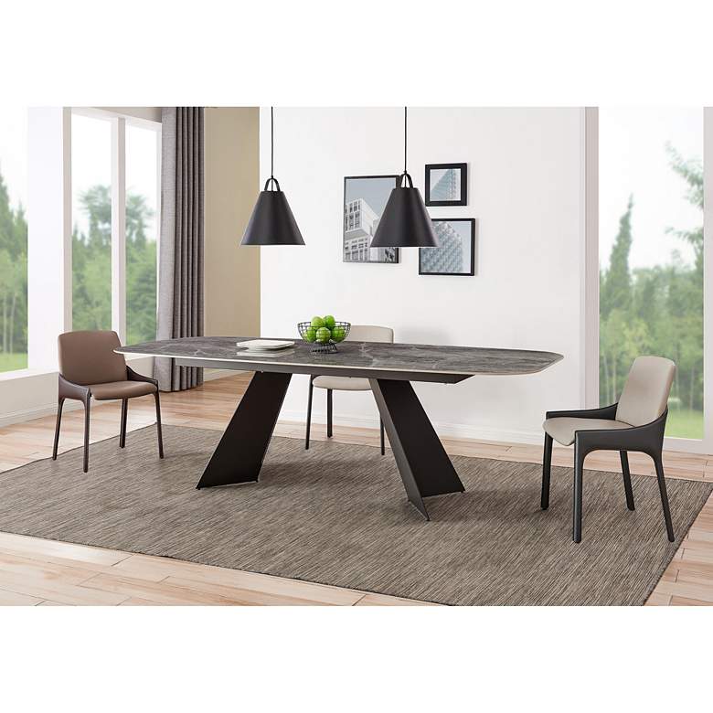 Image 6 Lizarte 93 3/4 inchW Marble Ceramic Dark Gray Steel Dining Table more views