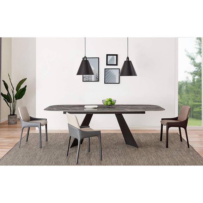 Image 7 Lizarte 93 3/4 inchW Marble Ceramic Dark Gray Steel Dining Table more views