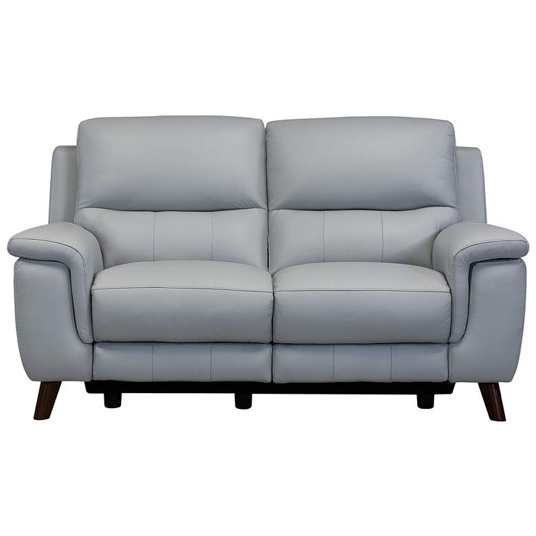 Image 1 Lizette 65 In. Loveseat in Dove Gray Leather, Wood and Metal