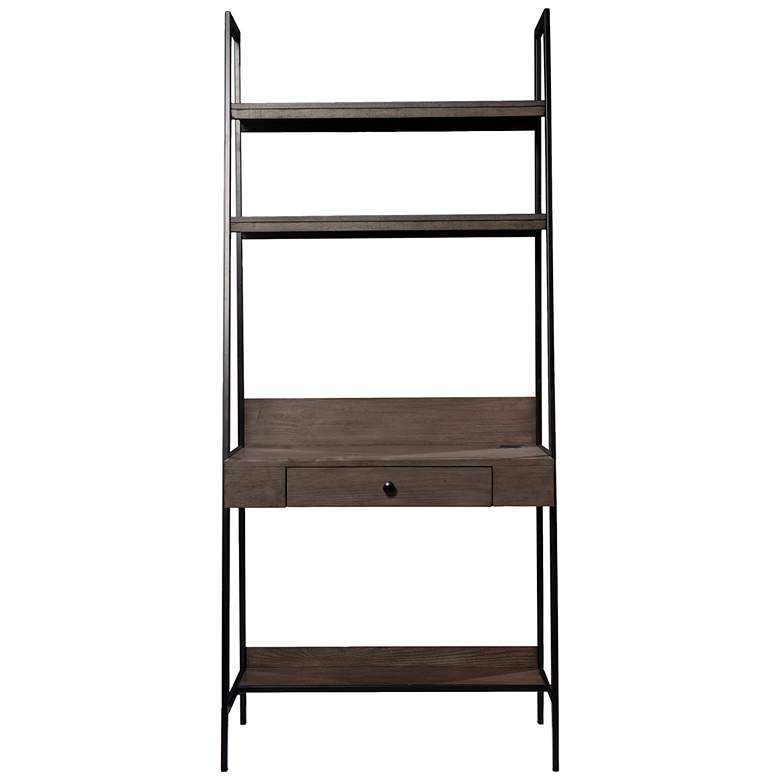 Image 2 Lizvan 33" Wide Brown Wood Shelf Writing Desk with Wireless Charger