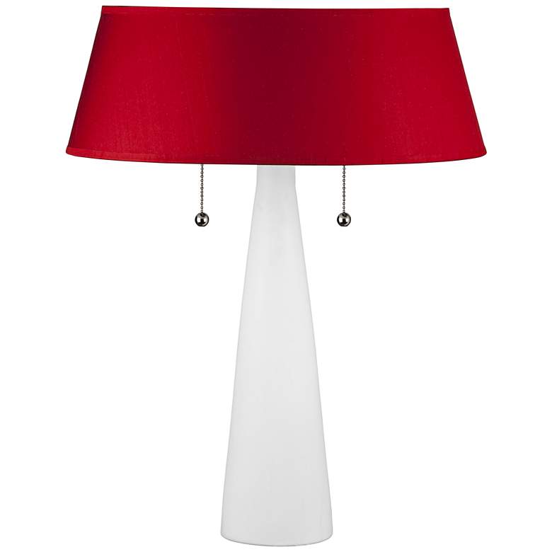 Image 1 Lizzie White Ceramic Table Lamp with Red Dupioni Shade