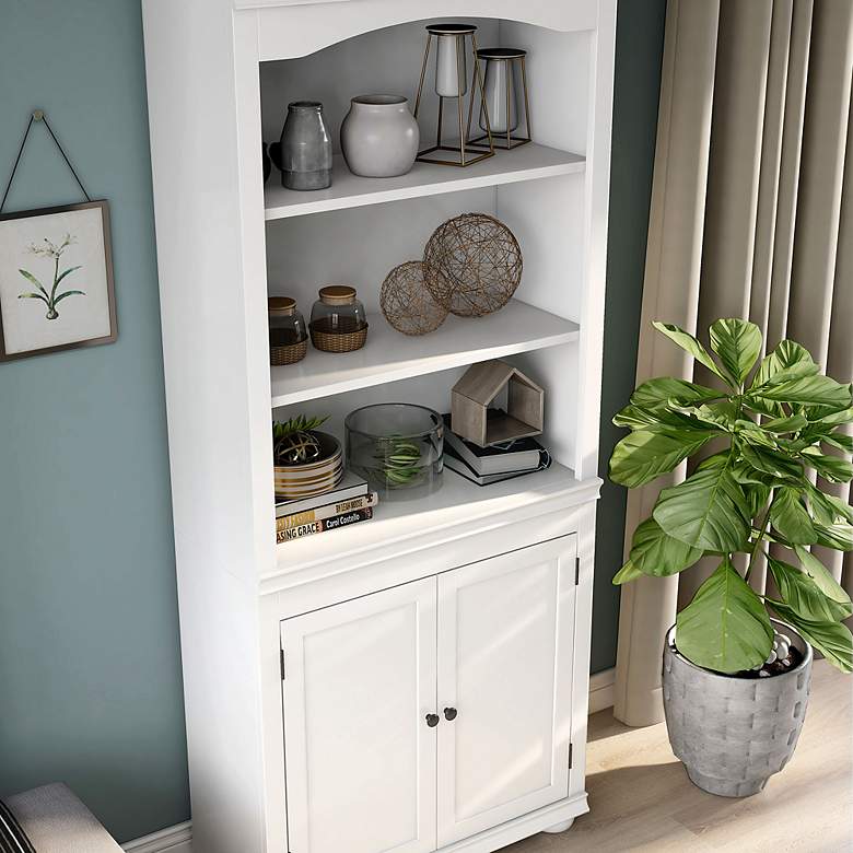 Image 7 Llanelli 31"W Luminous White Wood 2-Door 3-Shelf Bookcase more views