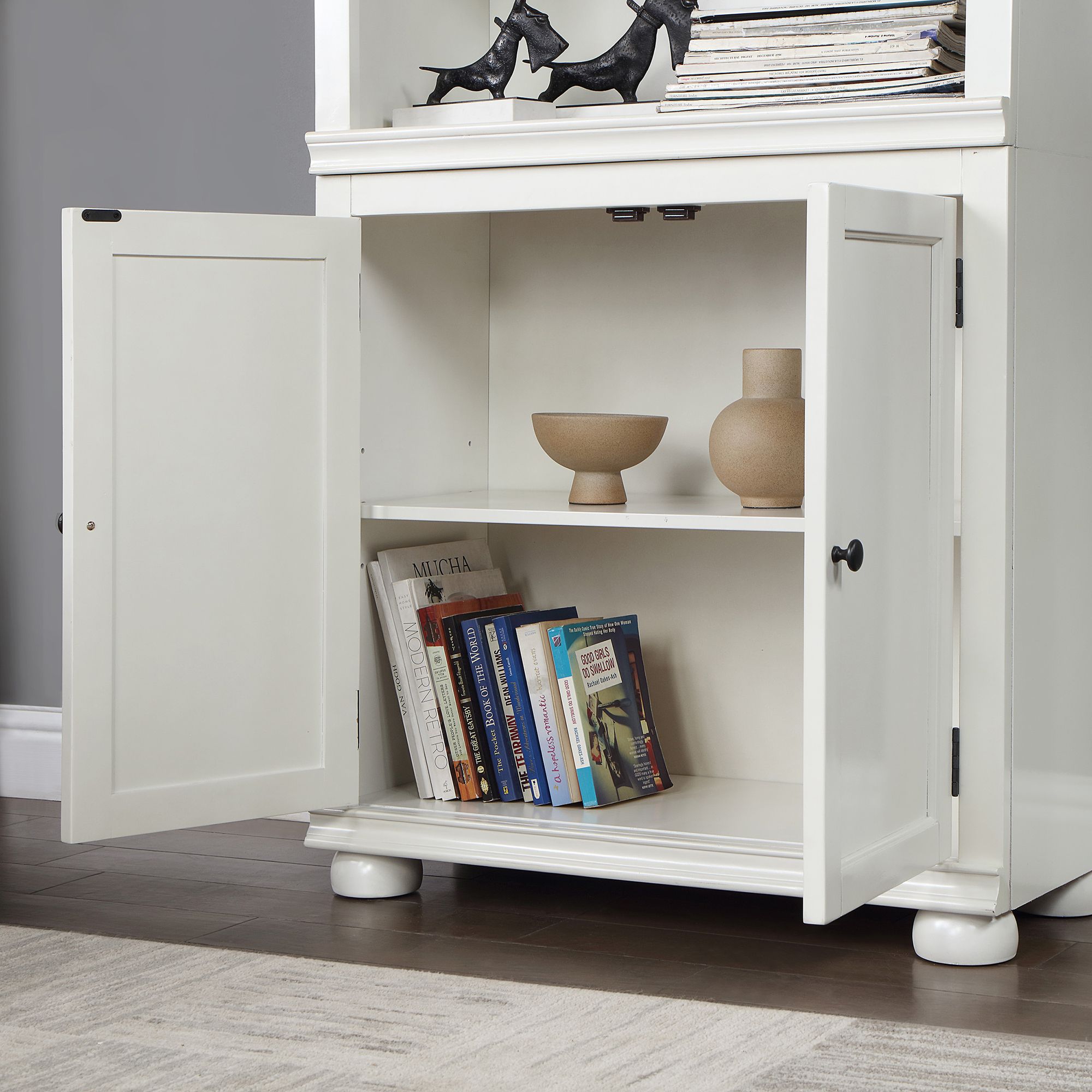 Llanelli 31"W Luminous White Wood 2-Door 3-Shelf Bookcase