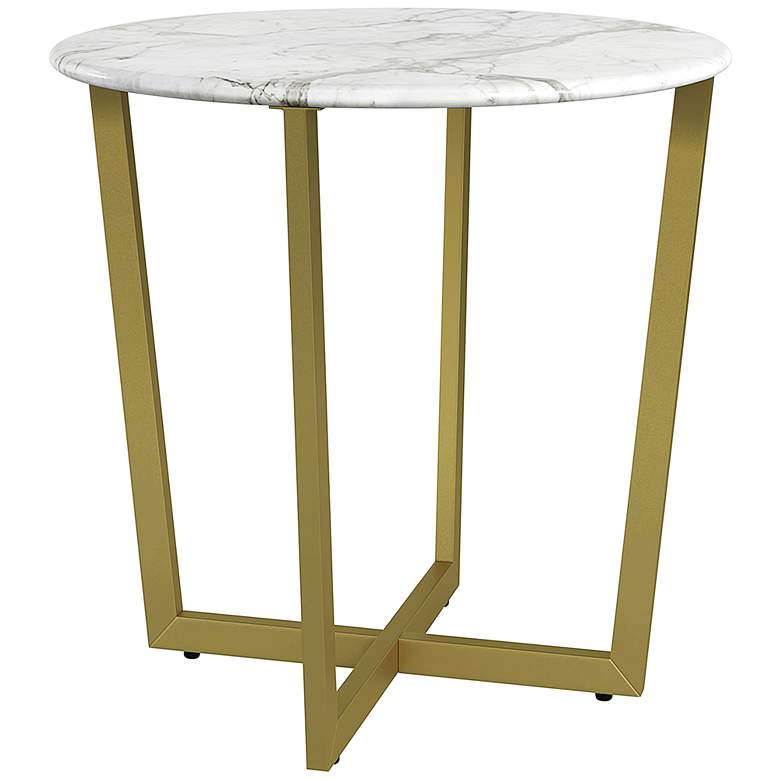 Image 1 Llona 23 3/4 inch Wide White Marble Gold Steel Round Side Table